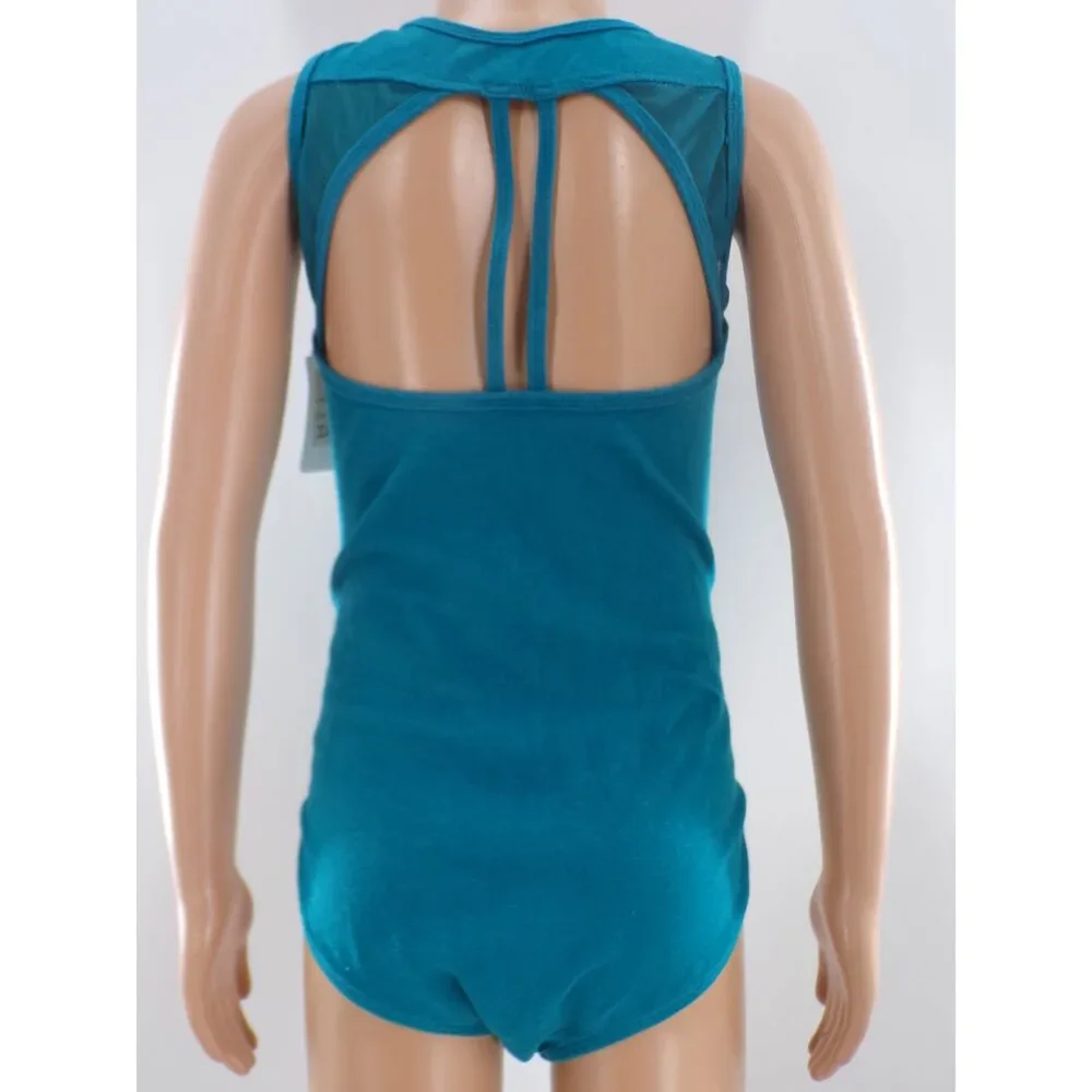 Pre-Owned Dance Leotard Luna Una Medium Child Teal Ballet Tap Jazz open back